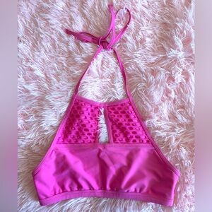 aerie Hot Pink Crocheted Halter Swim Top